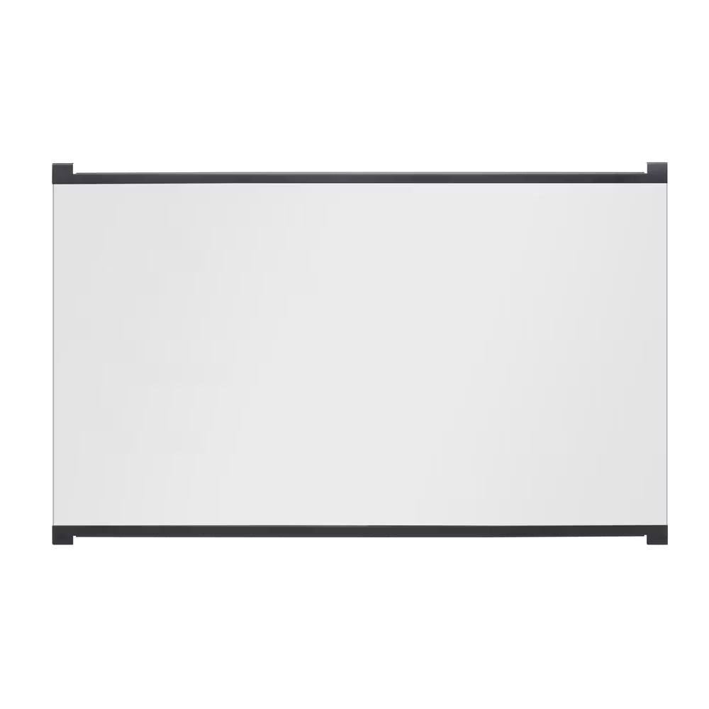 Single-pane electric firebox glass door with dark rectangular frame