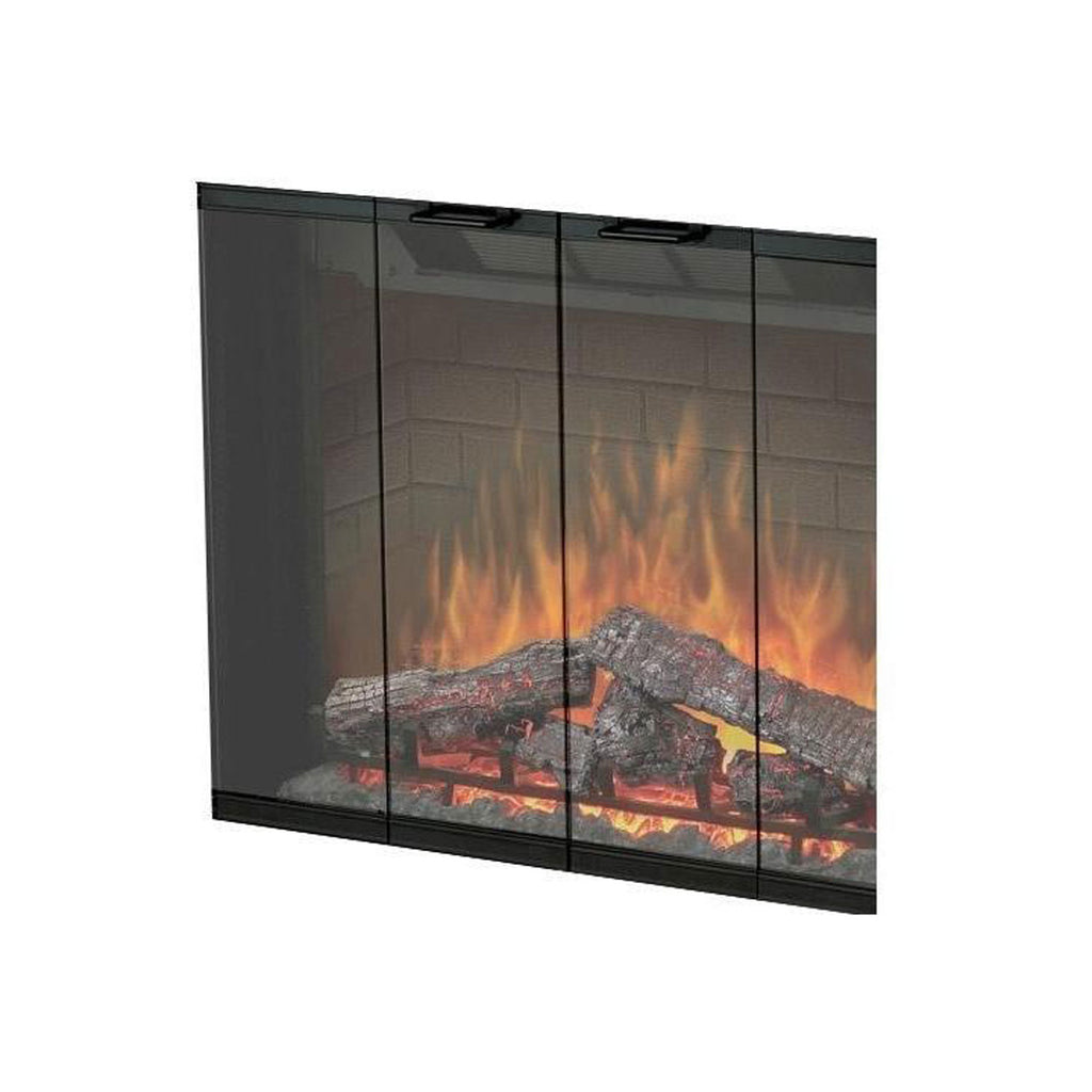 Sliding glass door panels for electric firebox with metal frame