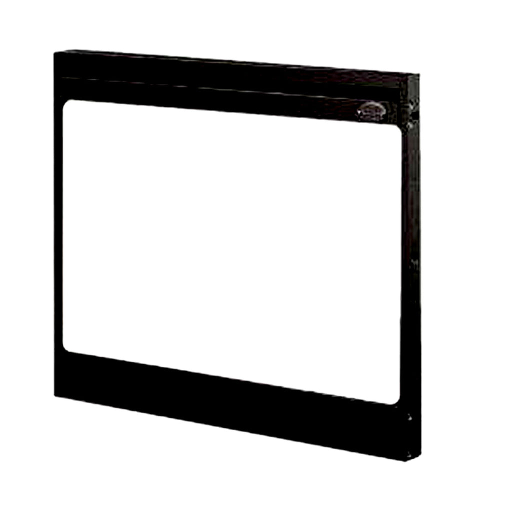 Black rectangular glass door frame for electric firebox, open view