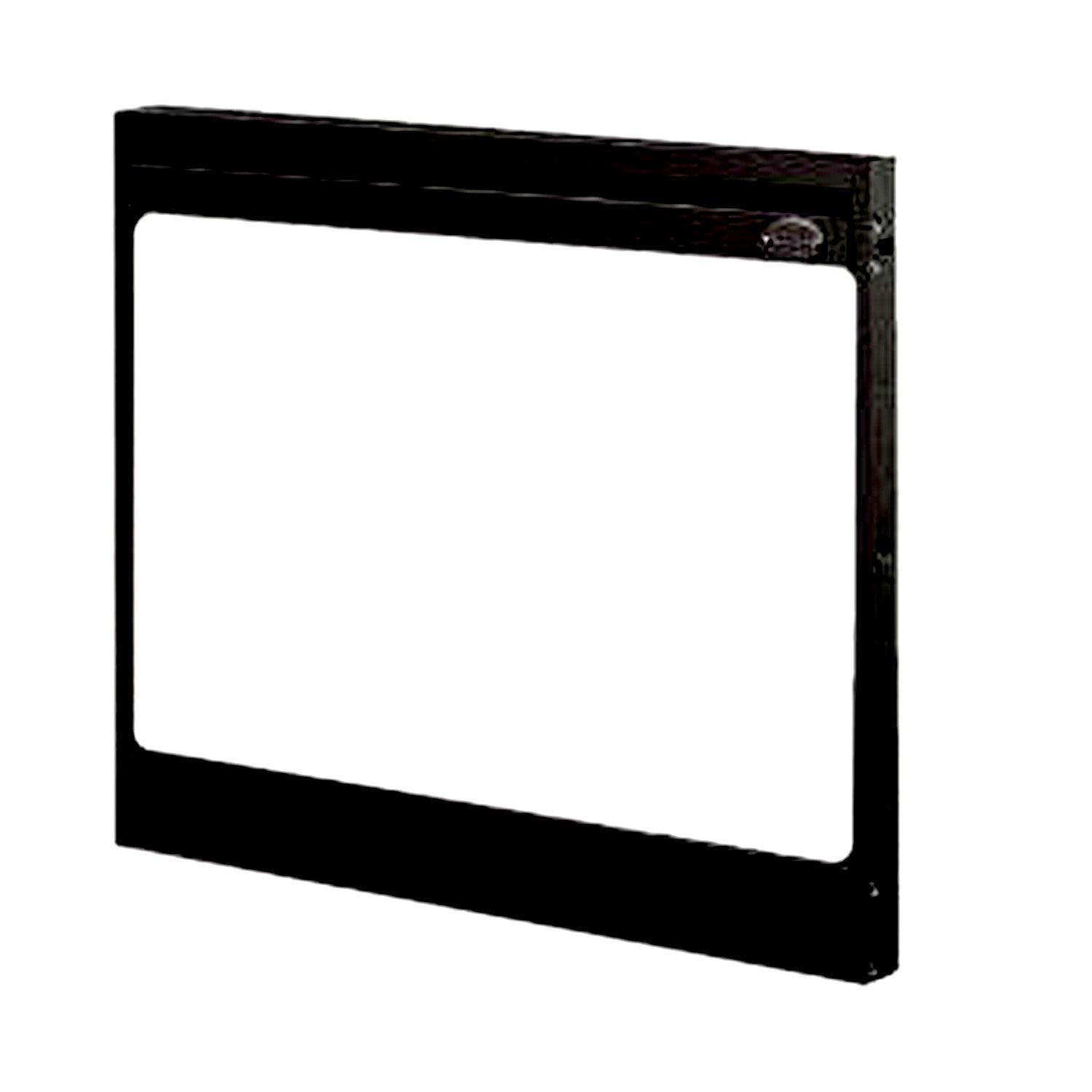 Black rectangular glass door frame for electric firebox, open view