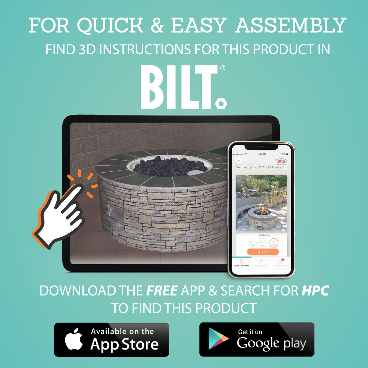 Outdoor burner kit setup card with phone showing step-by-step installation app