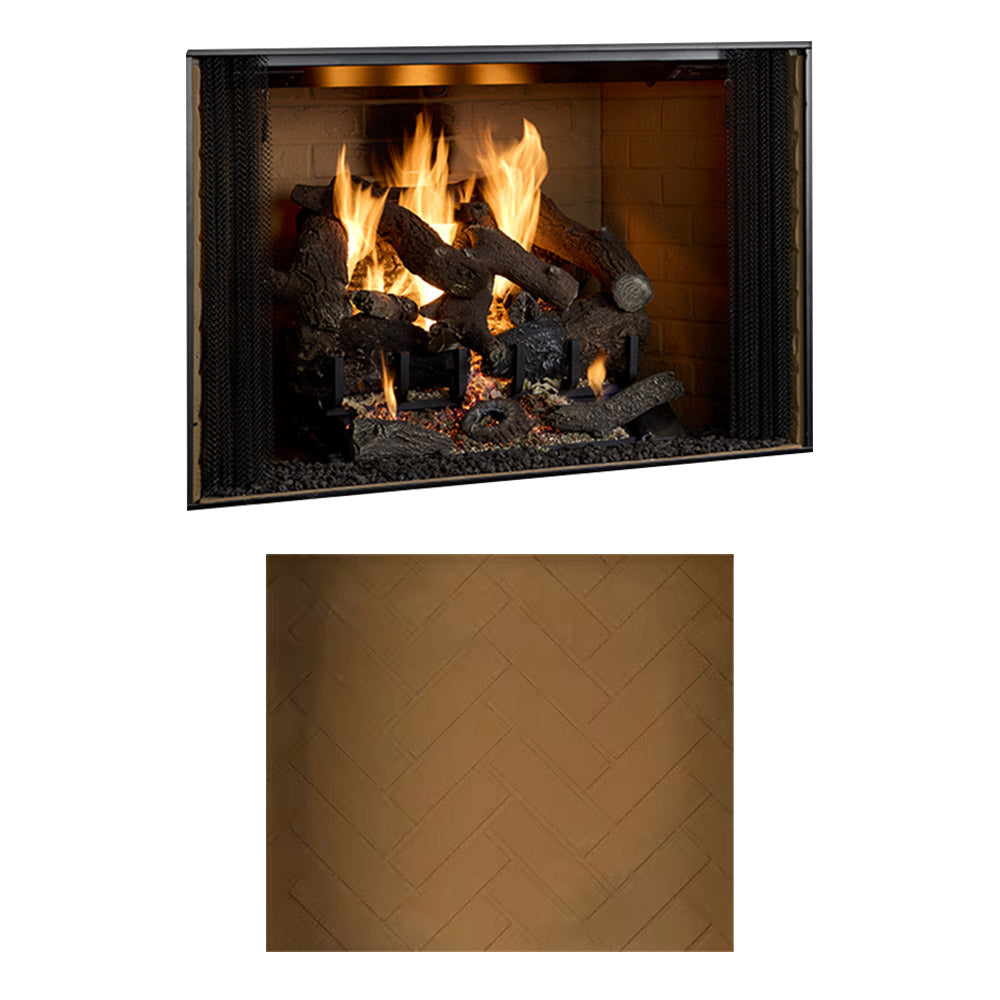 36-inch wood-burning fireplace insert panel, warm tan herringbone