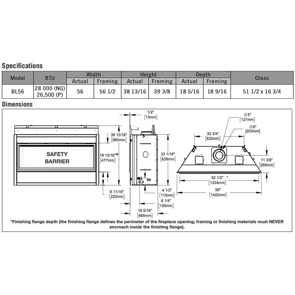 Napoleon BL56NTE Ascent Linear Series Electronic Ignition Direct Vent Gas Fireplace