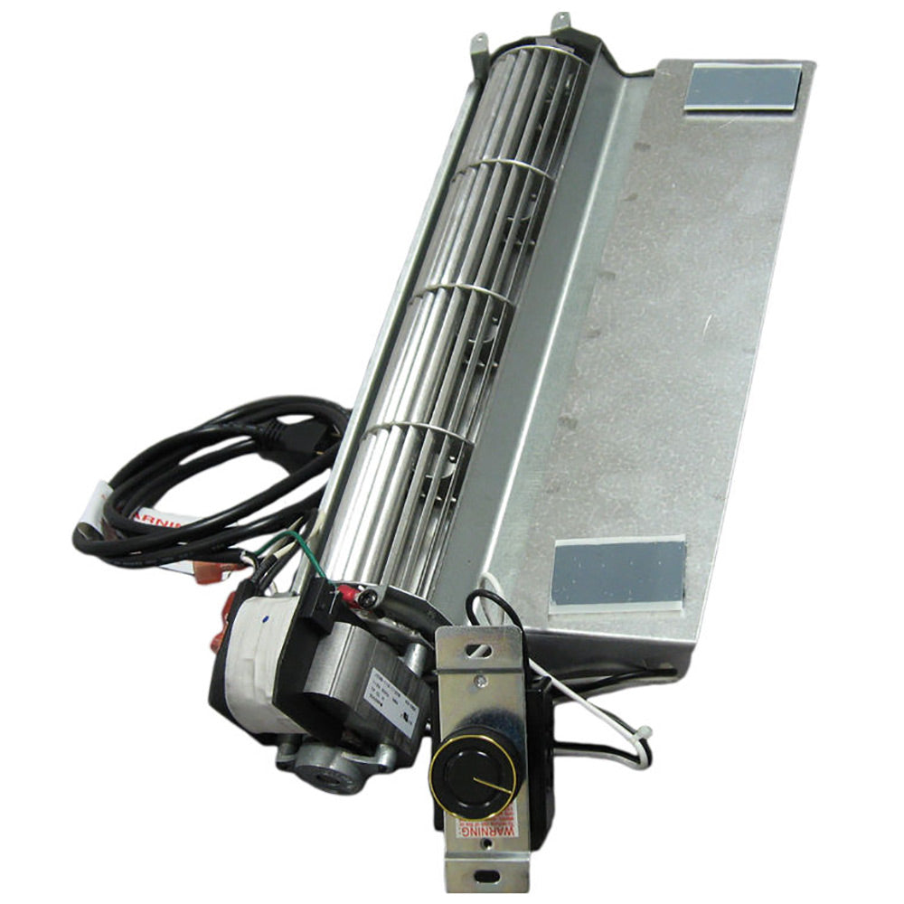 Variable thermostat-controlled blower kit with metal housing and wiring harness