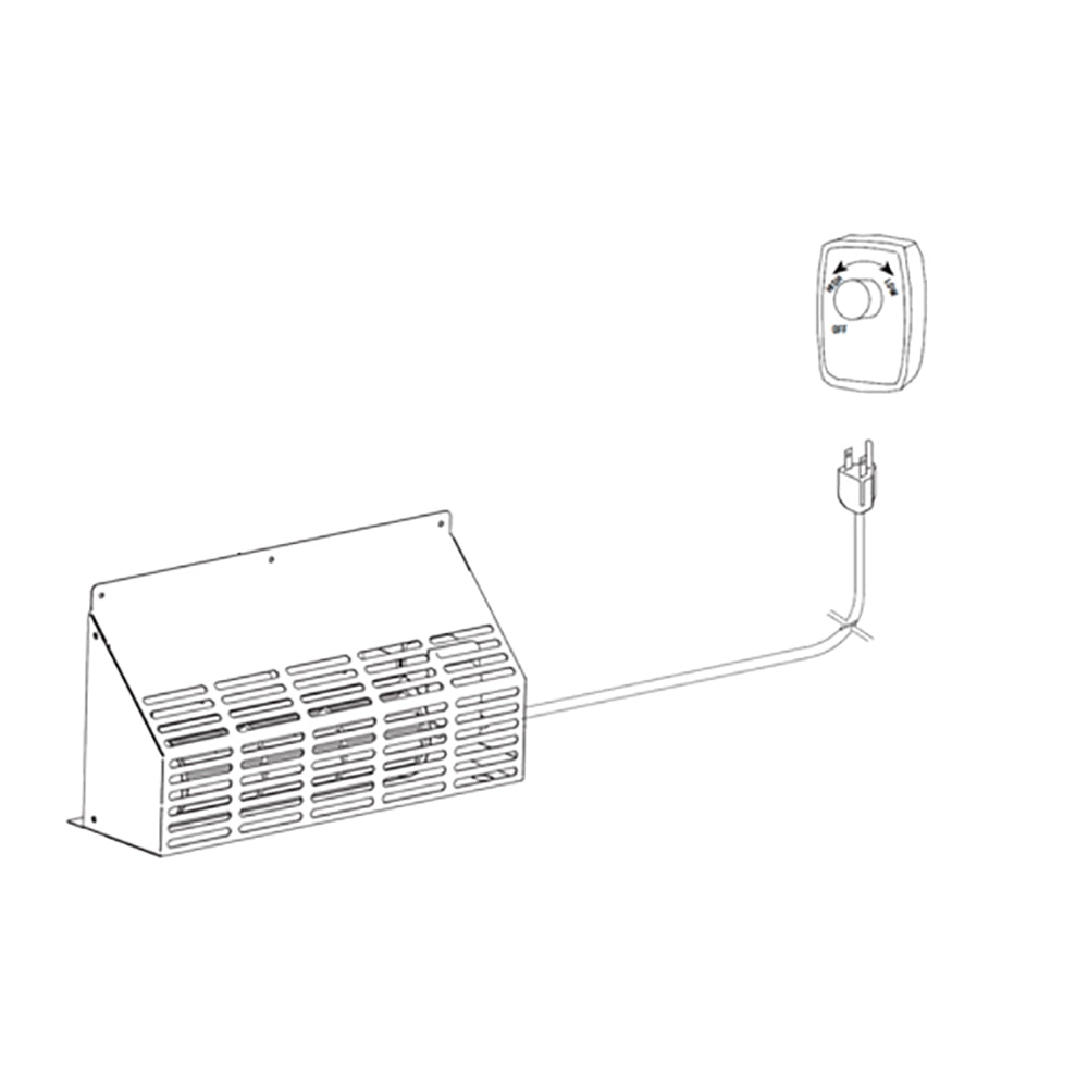 Metal blower unit with vented grille and temperature control dial plus plug cord