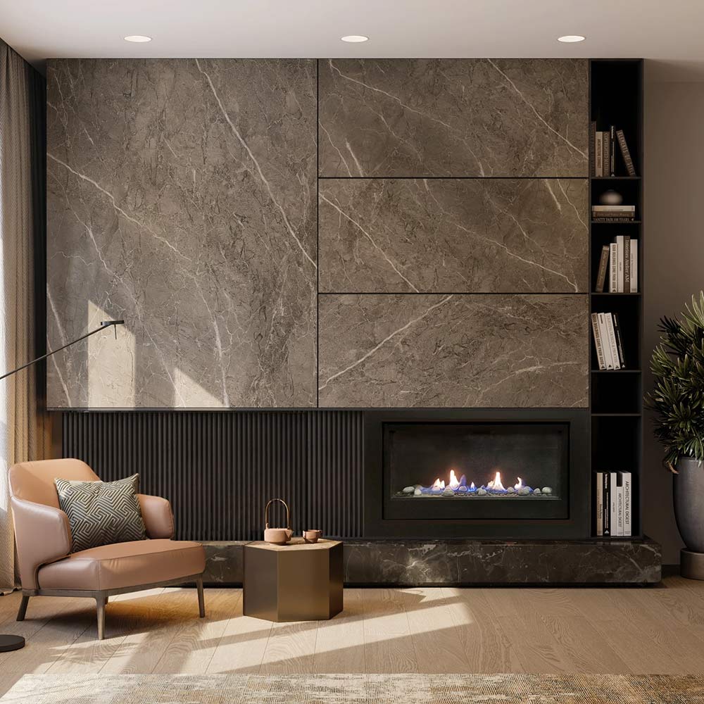 Sierra Flame BOSTON-36-EI 36-Inch Boston Direct Vent Built-In Gas Fireplace with Electronic Ignition, Fireglass and Pebble Media