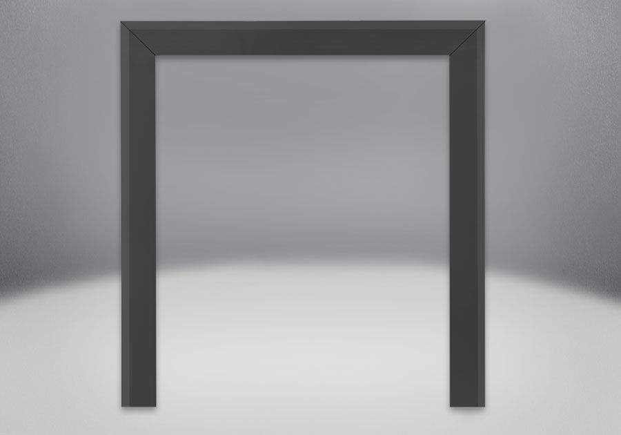 Black fireplace trim kit frame with rectangular opening