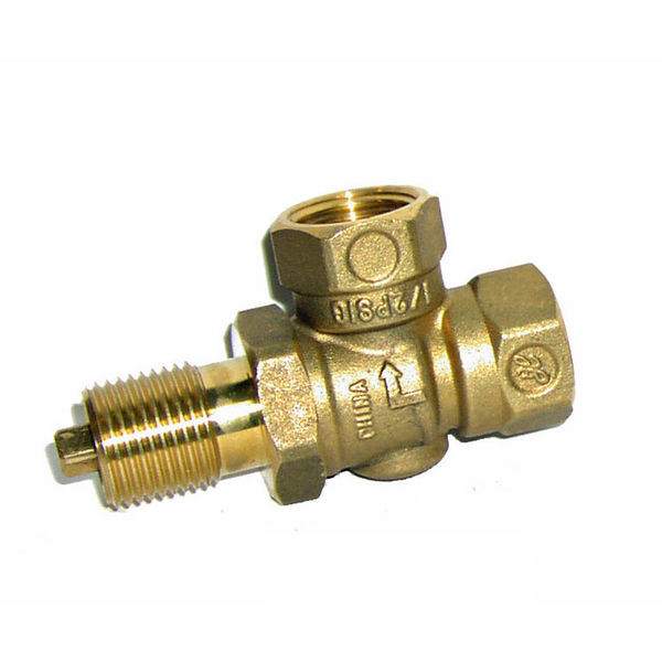 Brass 1/2-inch gas ball valve with angled body and threaded ends