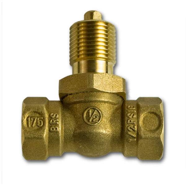 Brass 1/2-inch quarter-turn straight gas ball valve with threaded ports and markings