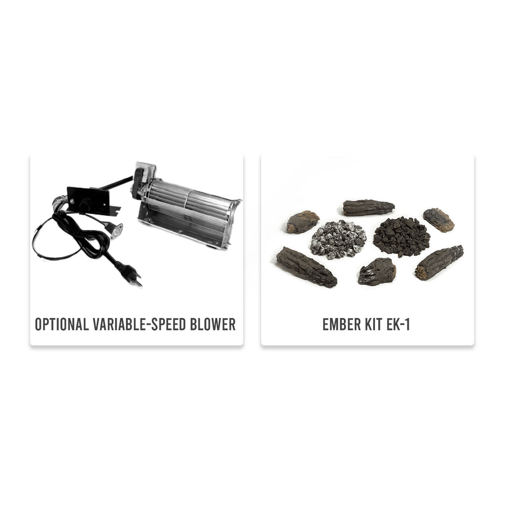 Optional blower and ember kit with burner stones and rock pieces