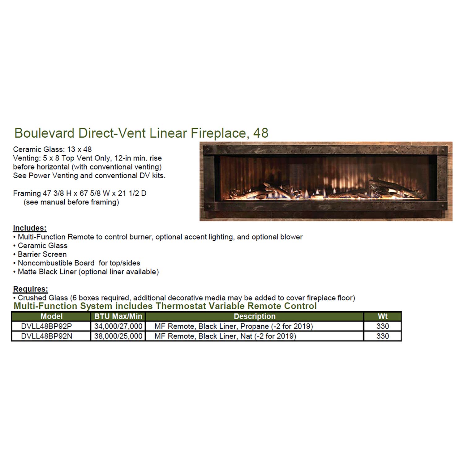 White Mountain Hearth DVLL48 Boulevard Direct Vent Linear Fireplace, 48-Inches