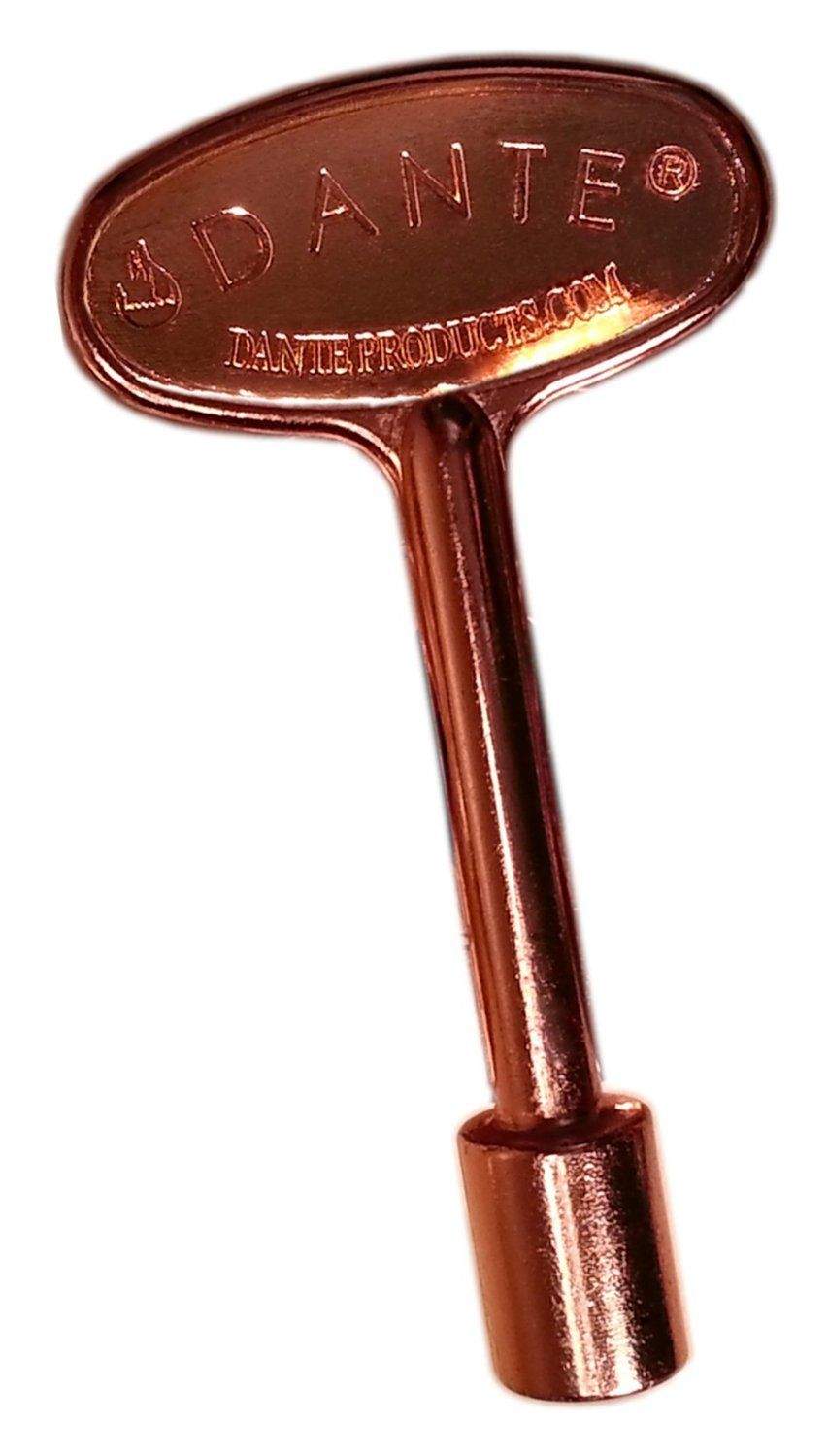 3-inch universal valve key, copper finish, Dante logo badge