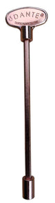Universal valve key in dark copper finish with round stamped head and long handle.