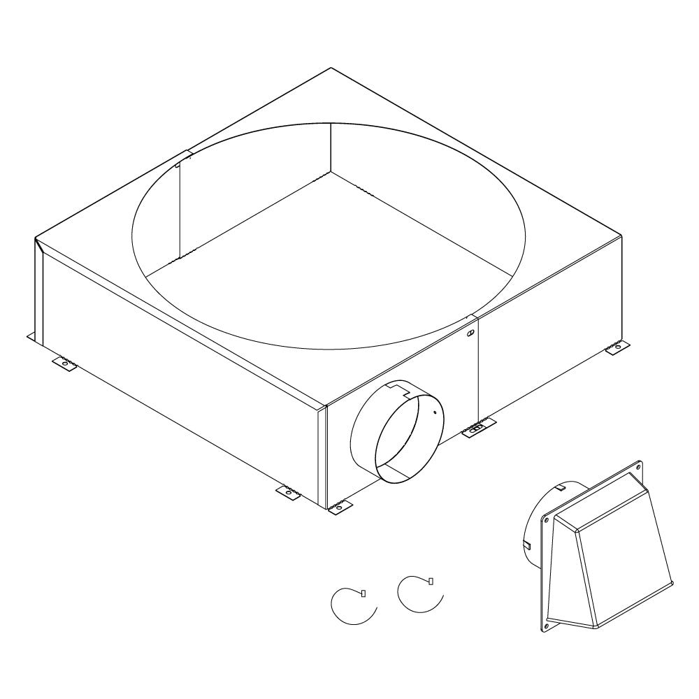 Chimney air kit for wood stove pipe: square housing with round outlet and mounting parts