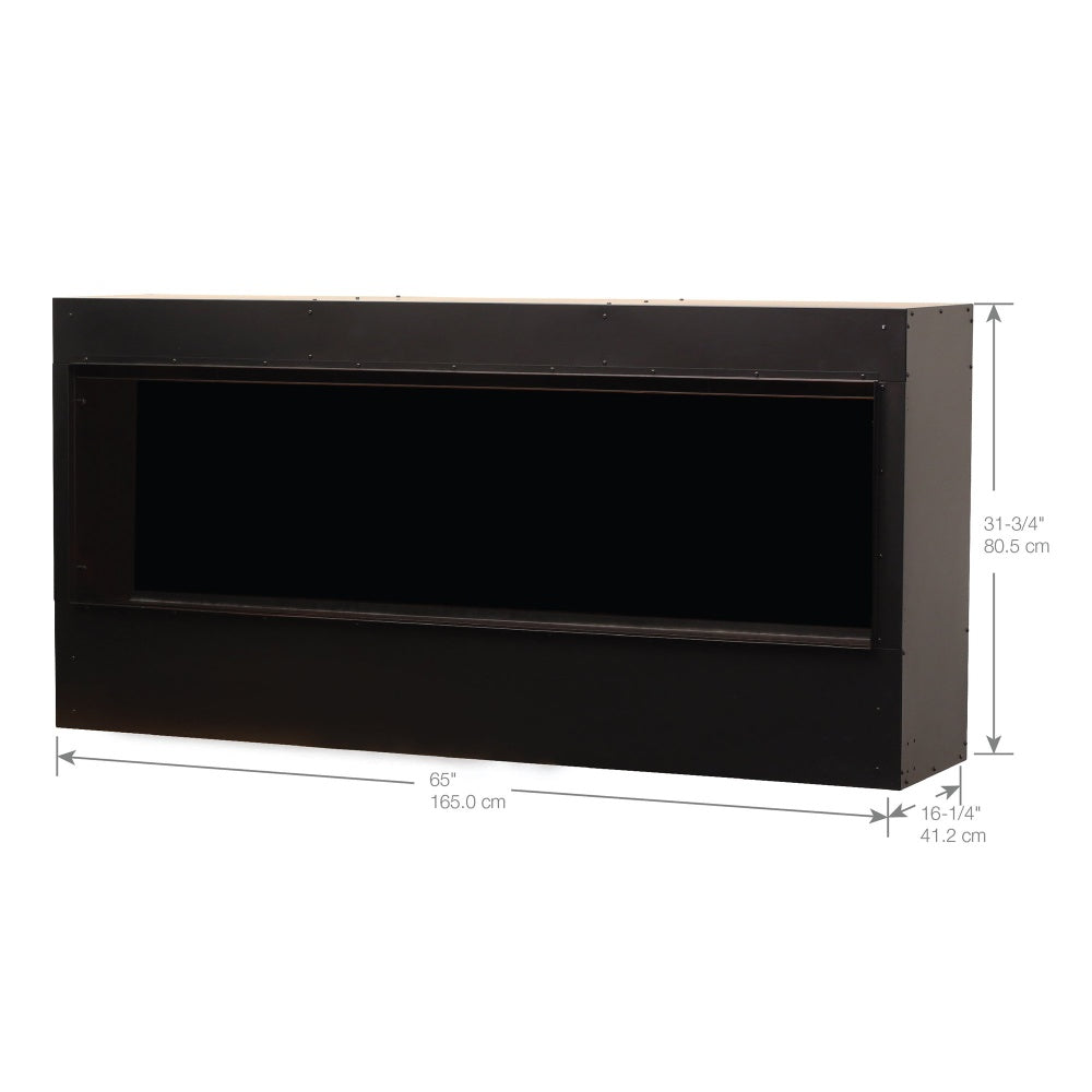 Black built-in electric water vapor firebox with size dimensions shown
