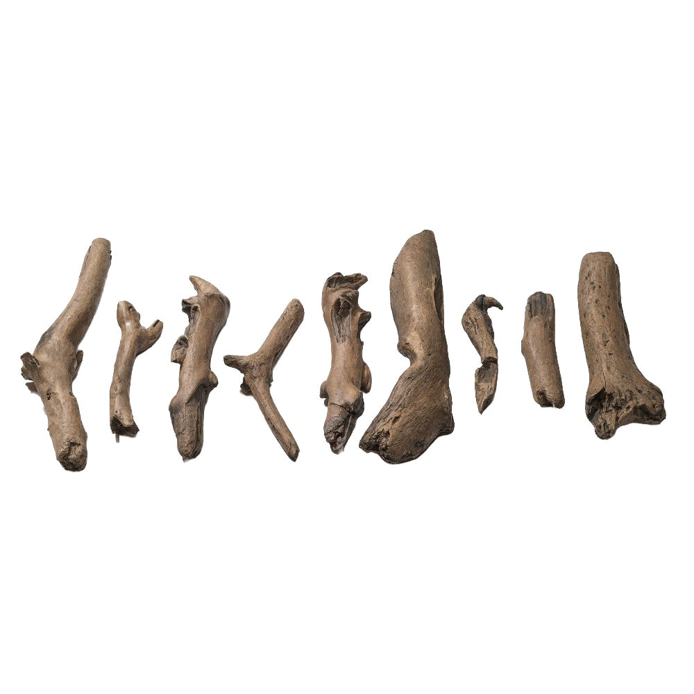 Molded driftwood-style fireplace logs set, weathered dark brown, mixed forms