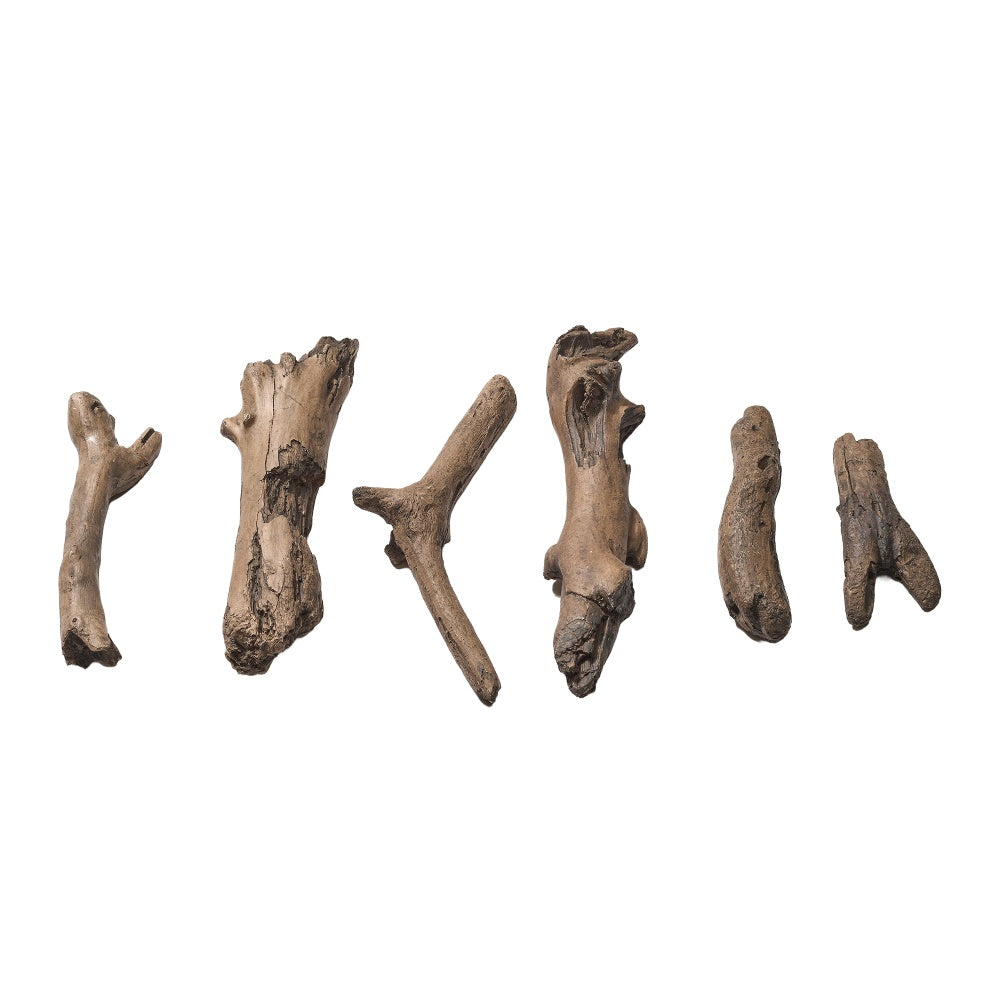 Molded driftwood-style fireplace logs set, light brown, assorted shapes