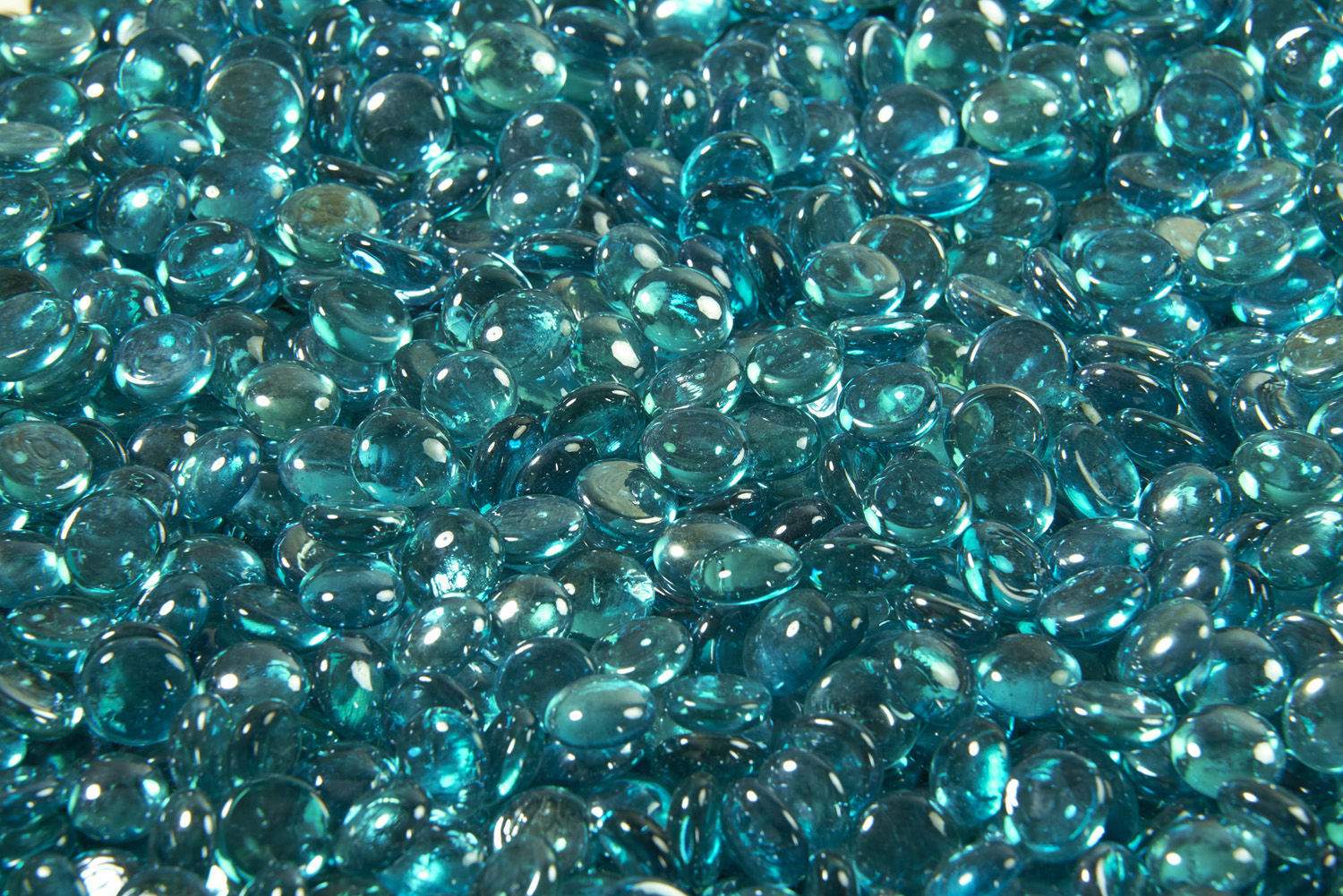 Aqua marine fire glass gems, translucent glass beads with glossy facets