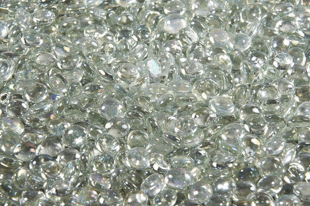 Fire glass gems in clear diamond crystals with glossy round facets, bright sparkle