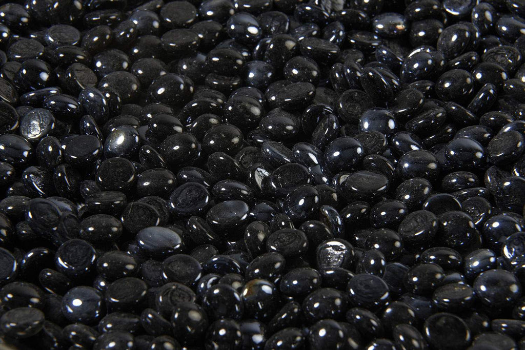 Onyx black glossy fire glass gems, small rounded stones (5 lb)