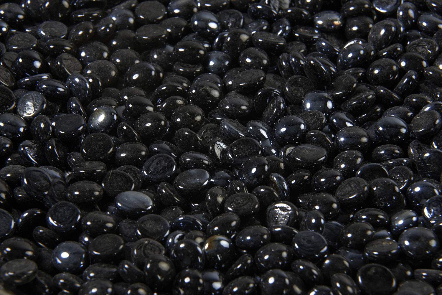 Onyx black glossy fire glass gems, small rounded stones (5 lb)