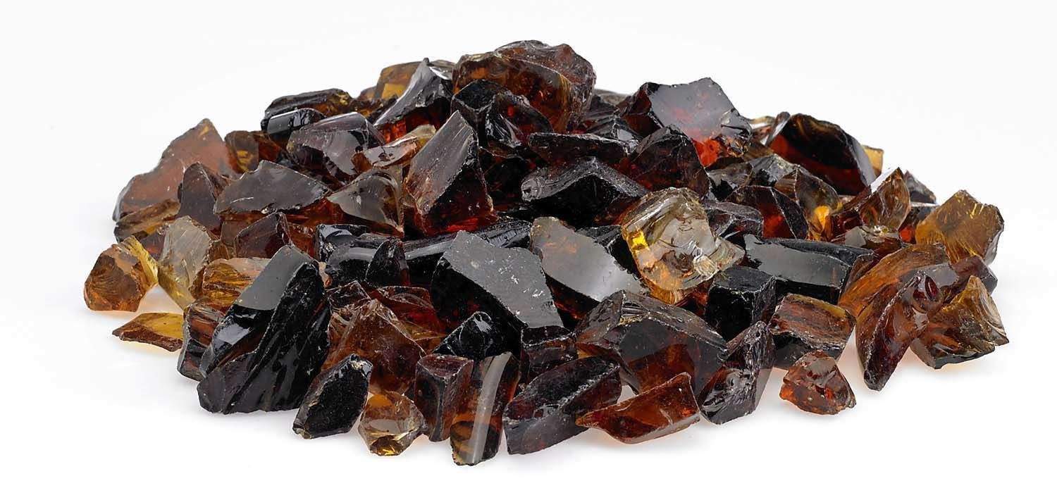 Auburn recycled fire pit glass chunks with dark black and amber-red pieces
