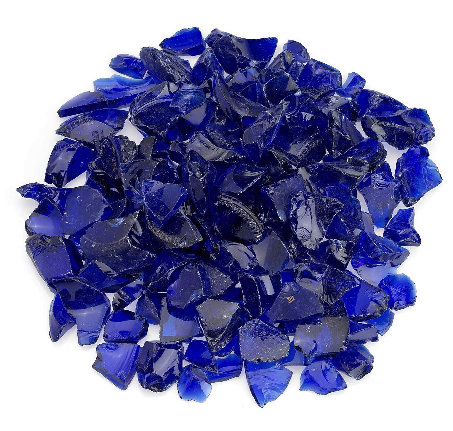 Dark blue recycled fire glass chunks, mixed cut pieces for fire pits