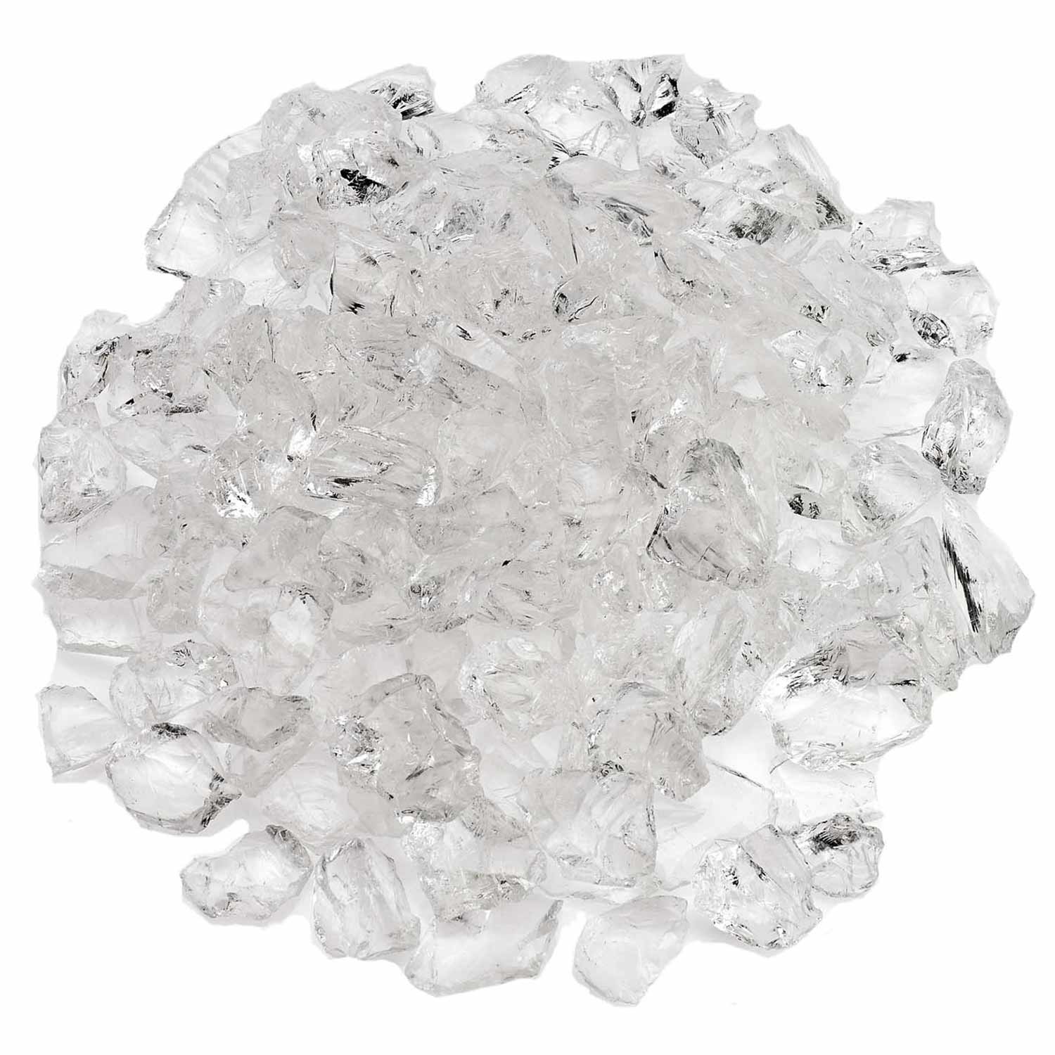 Ice recycled fire glass chunks, clear white sparkle with dark specks