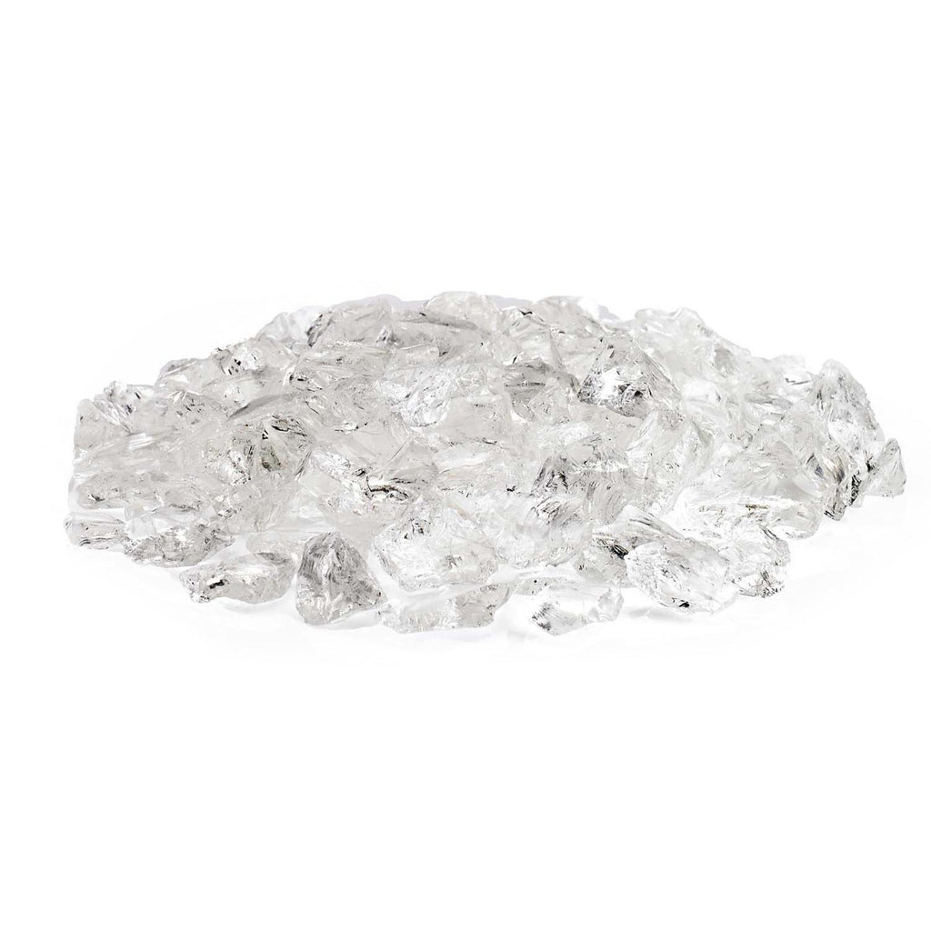 Clear ice fire glass chunks pile, small irregular pieces