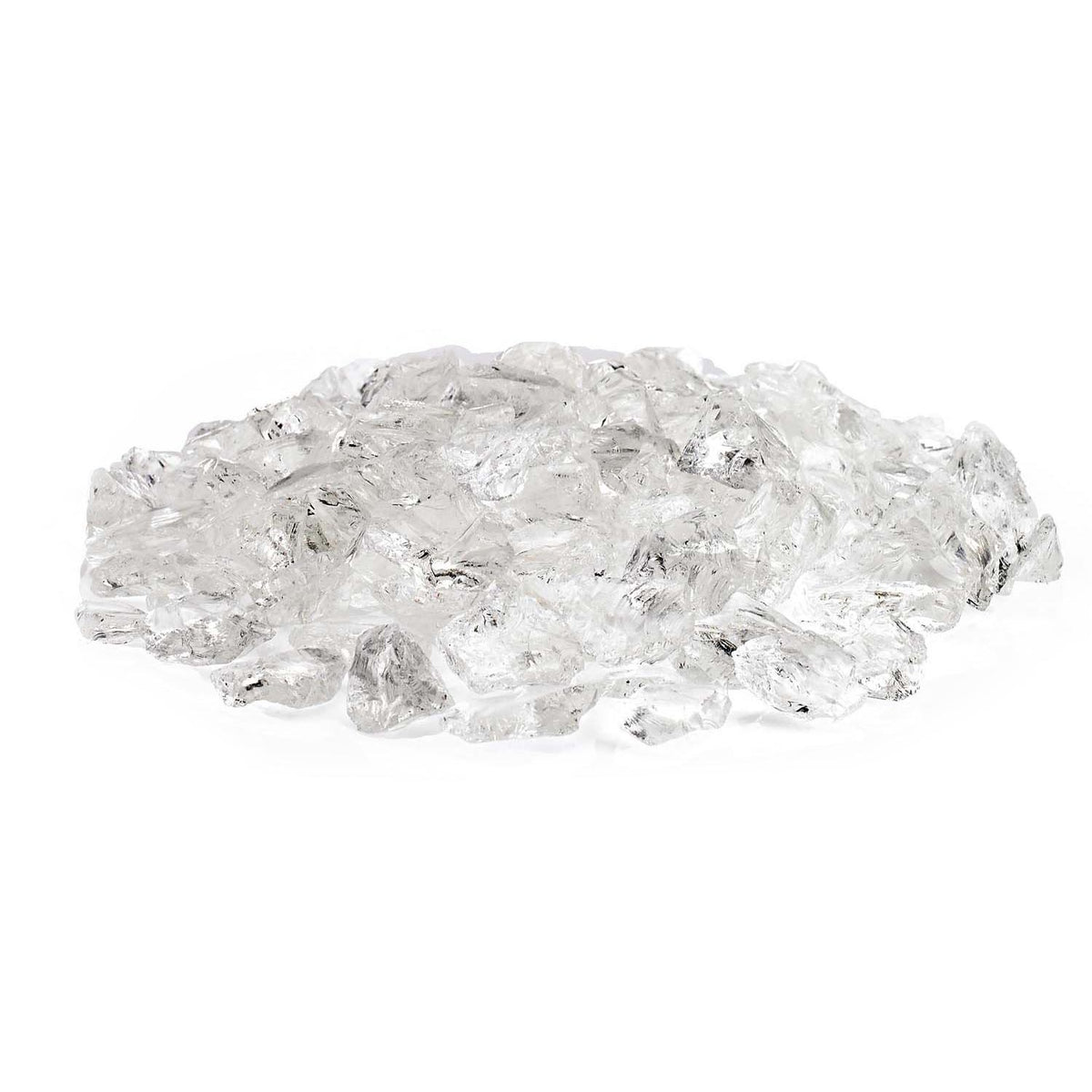 Clear ice fire glass chunks pile, small irregular pieces