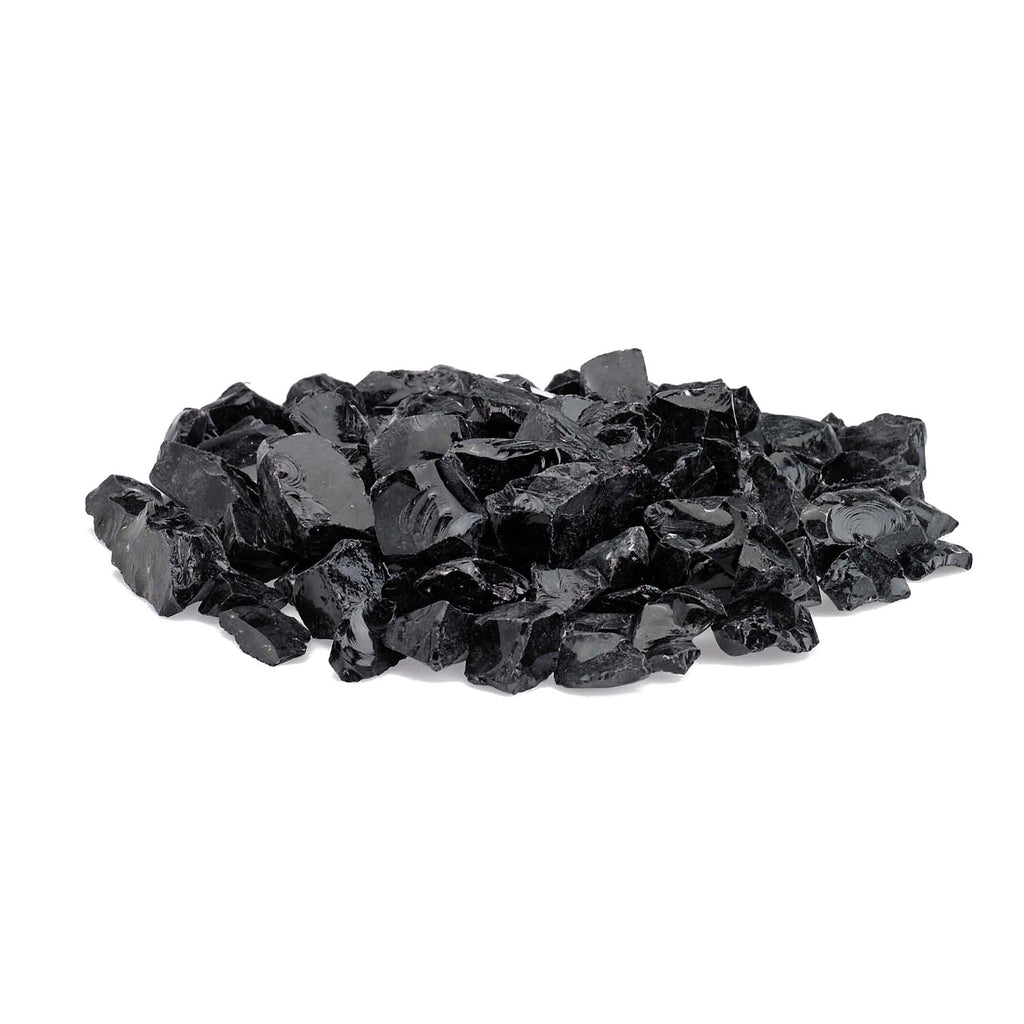 Onyx recycled fire glass chunks, glossy dark black rocks for fire pits