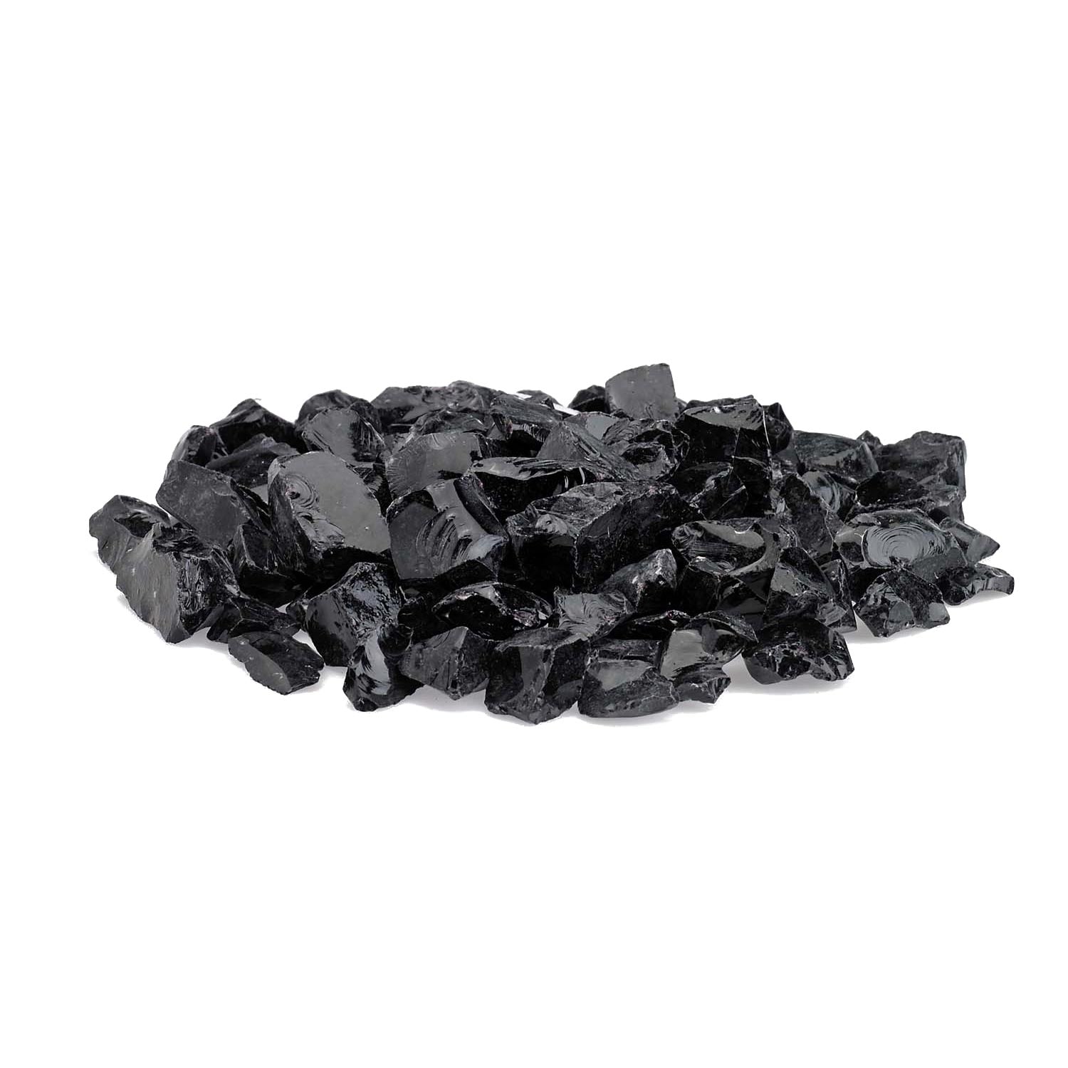 Onyx recycled fire glass chunks, glossy dark black rocks for fire pits