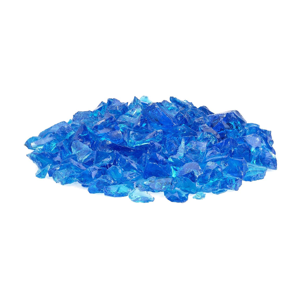 Turquoise crushed recycled glass for fire pits, scattered chunk pieces