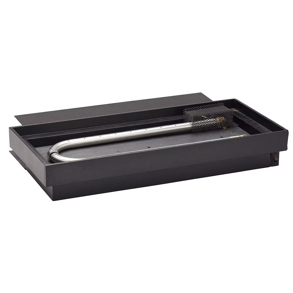 Vented indoor gas burner pan with stainless tube grate