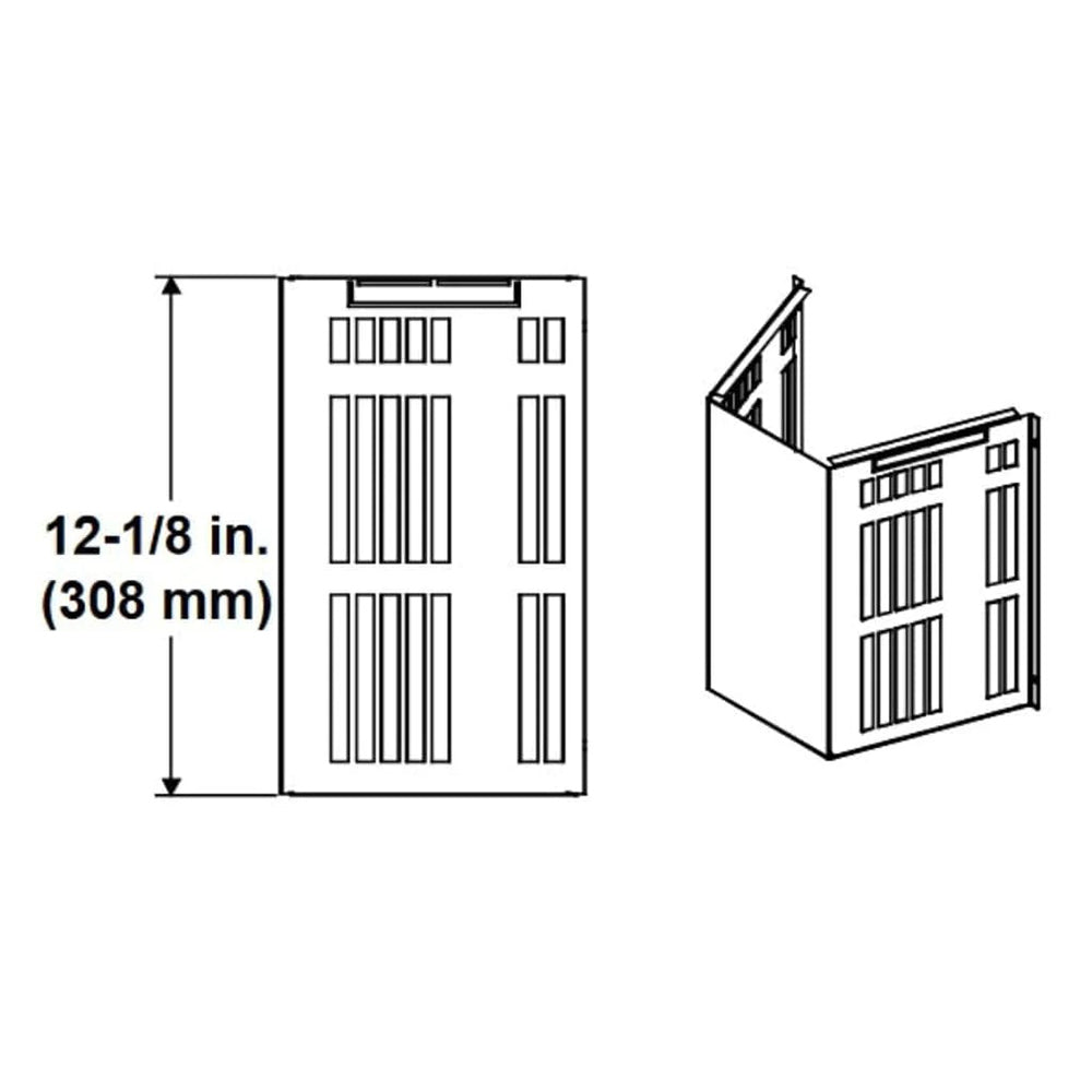 Safety shield for horizontal termination cap, size diagram 12-1/8 in
