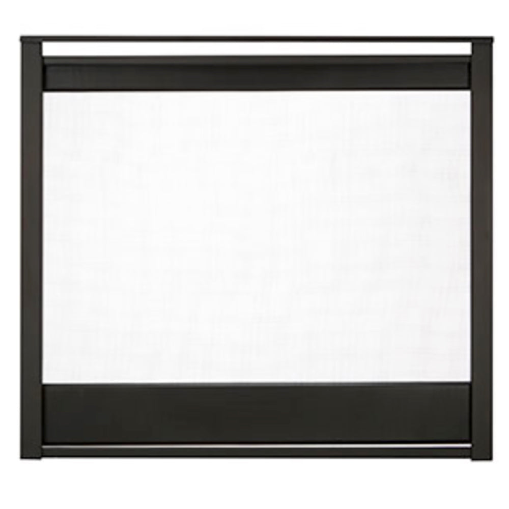Black metal corner end panel firescreen with dark frame and open center
