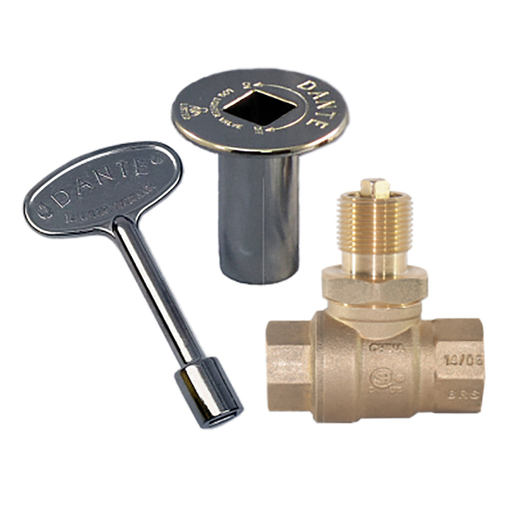 Chrome straight gas ball valve kit with quarter-turn handle and threaded connection