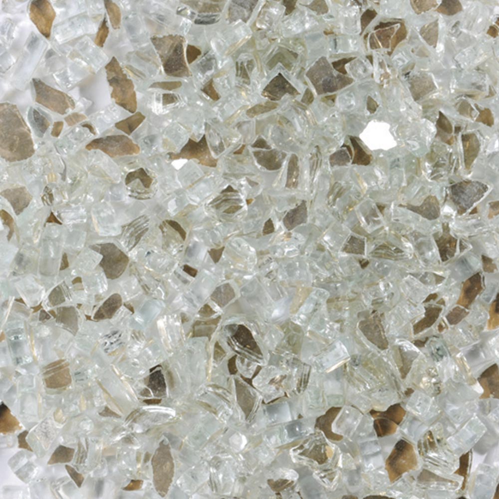 Decorative platinum fire glass with clear, faceted glass pieces