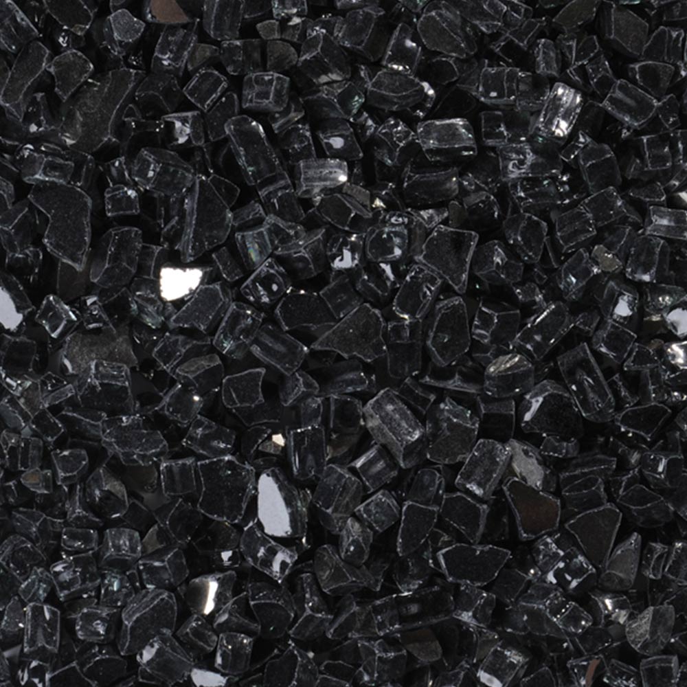 Decorative reflective black fire glass chunks, small irregular pieces
