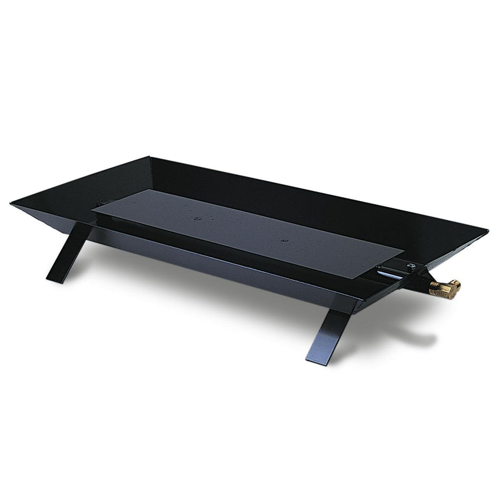 Black dual-face burner base with legs and central firebed tray