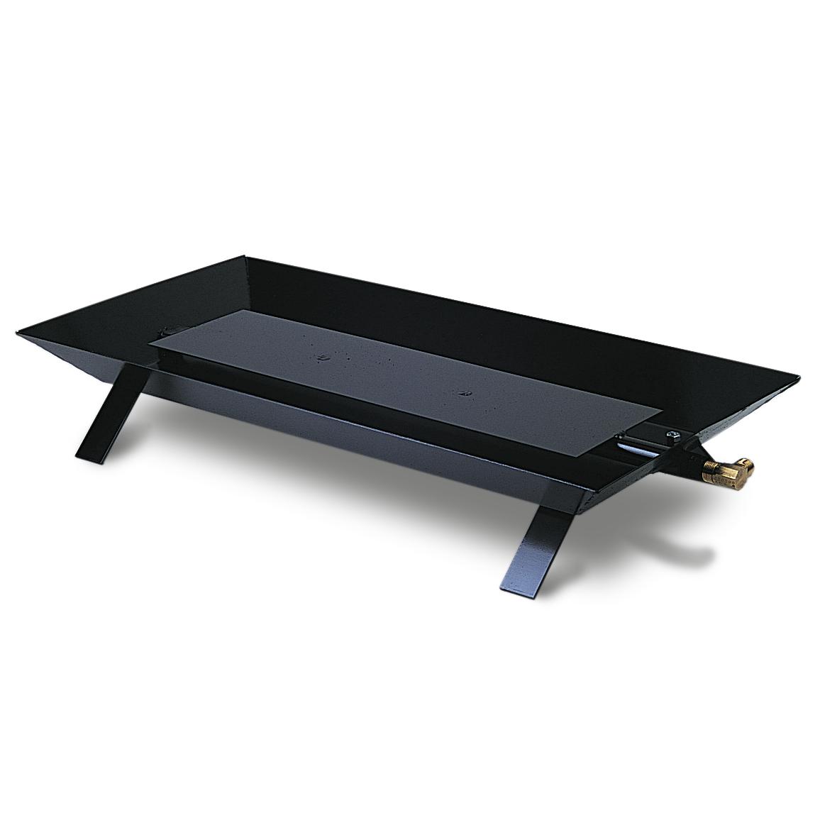 Black dual-face burner base with legs and central firebed tray