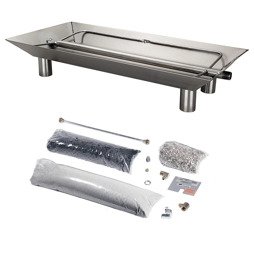 Vented fireplace burner kit with round legs, stainless pan and included hardware pieces