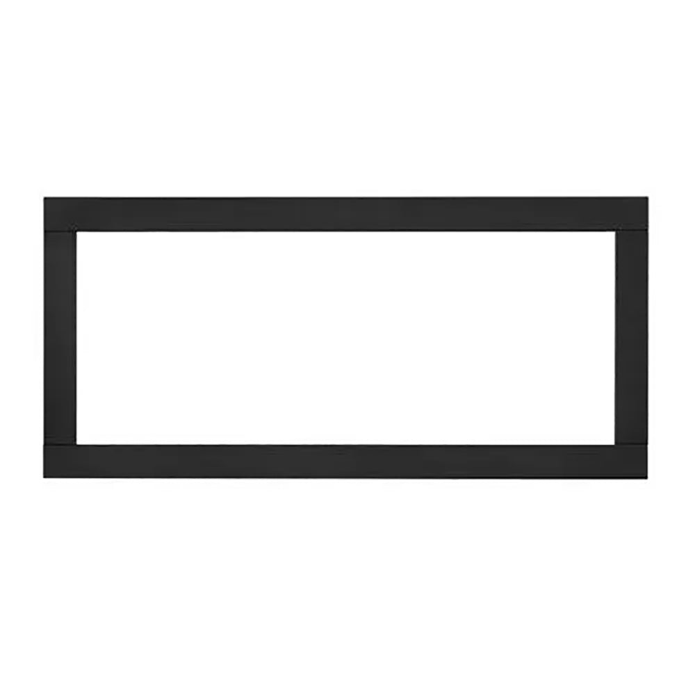 Black fireplace surround frame with rectangular opening
