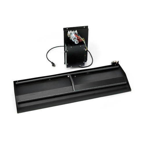 Outdoor gas fireplace burner kit with black control module and long burner tray