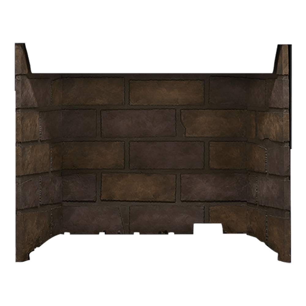 Decorative brick fireplace panel with dark brown stacked brick pattern