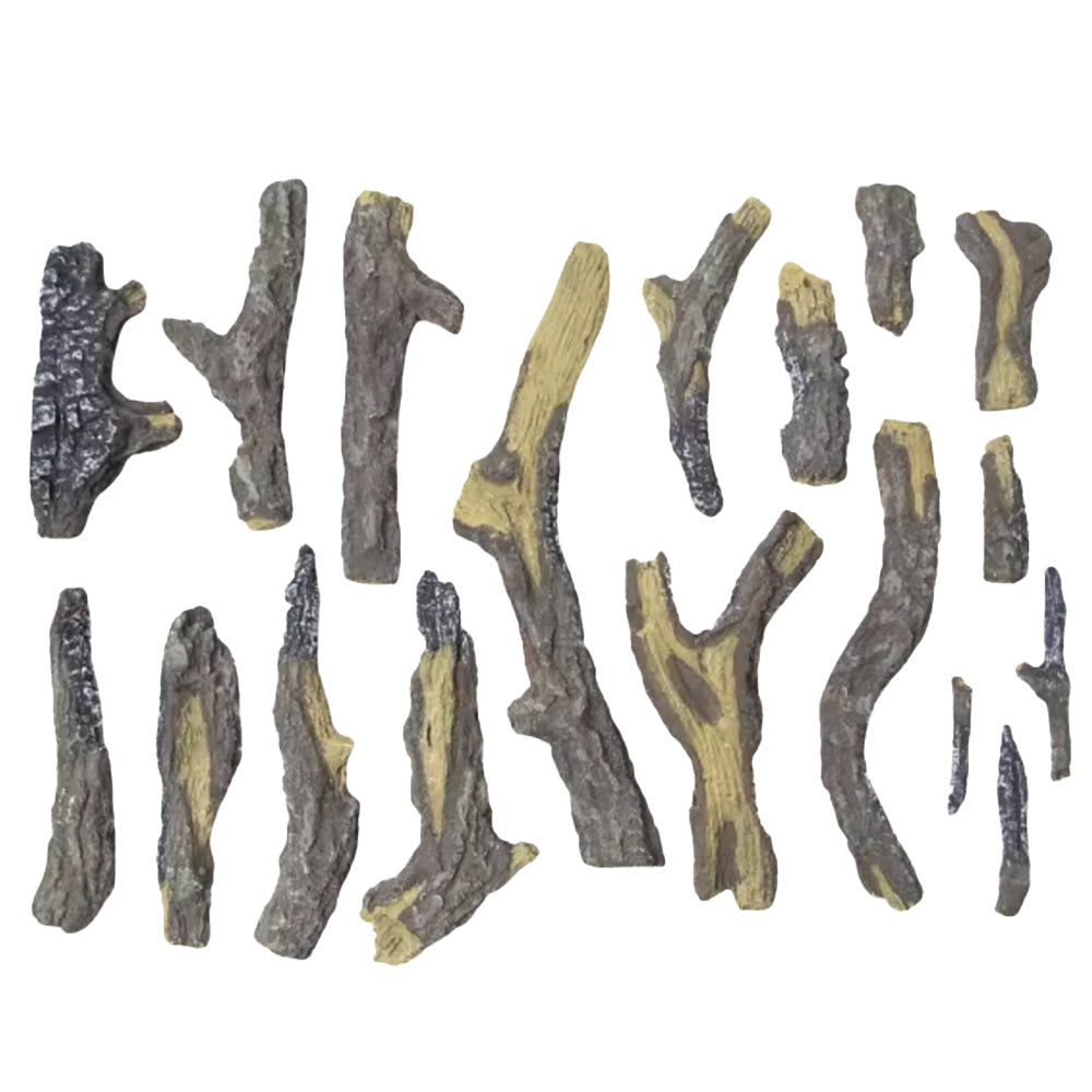 18-piece artificial oak log set, assorted gray and tan log pieces