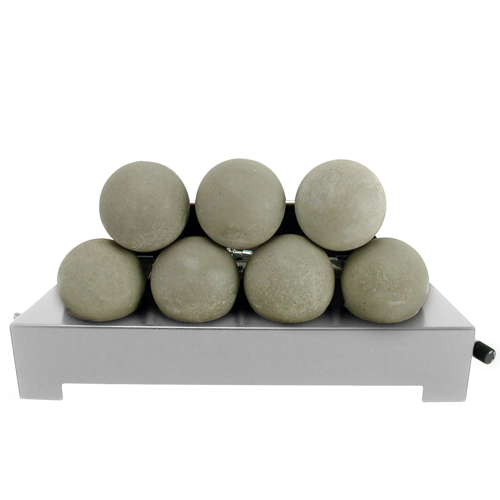 Stainless fire pit burner base with light beige fireballs set