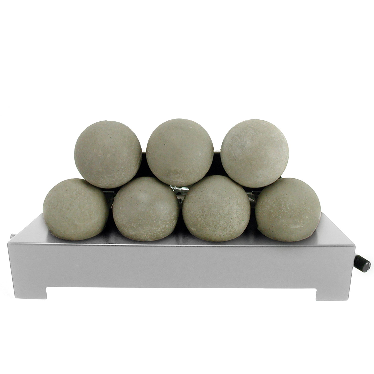 Stainless fire pit burner base with light beige fireballs set