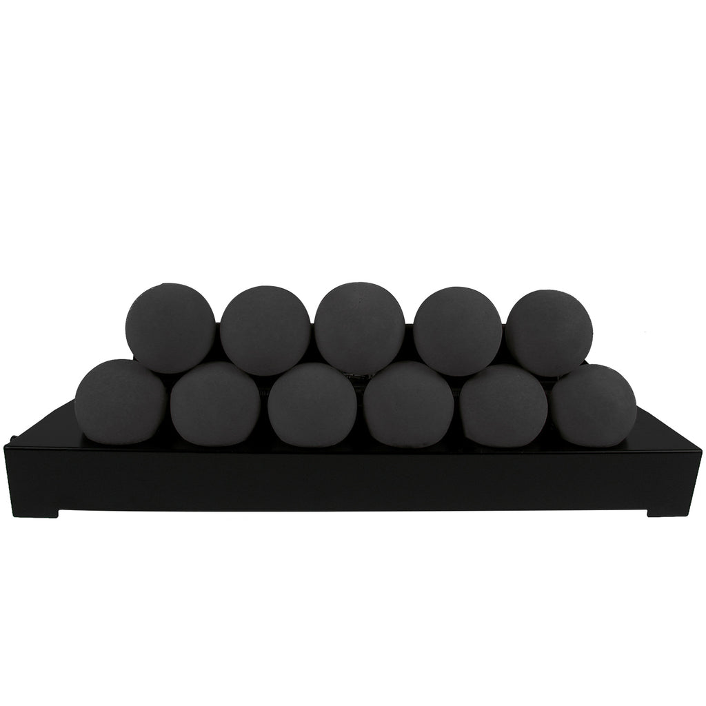 Ventless burner kit with smooth fireballs in black on a black tray