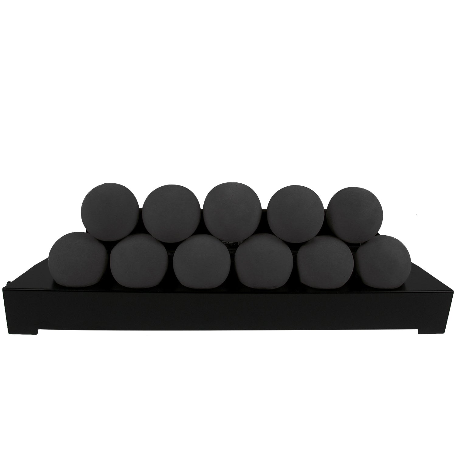 Ventless burner kit with smooth fireballs in black on a black tray